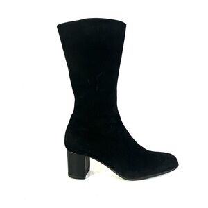 AQUATALIA BLACK LEATHER BOOTS BLOCK HEELS CHUNKY HEELS WITH SIDE ZIPPER SIZE 6